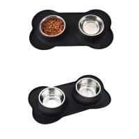 Cuenco doble antideslizante con alfombrilla de silicona para perros y gatos, alimentador de alimentos y agua de acero inoxidable duradero, cuencos de alimentación para mascotas - details 6