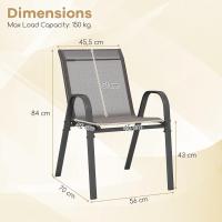 2/4 Sillas de Jardín, Silla Apilable Terreza Exterior de Tela con Marco de Metal, Sillón de Comedor con Reposabrazos y Respaldo Alto, Carga 150kg, 56 x 70 x 84 cm (4, Gris) - details 4