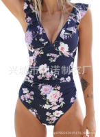 Traje de baño con cuello en V, traje de baño con cordones y borde con volantes - details 10