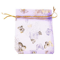 Bolsas de Organza con cordón de mariposa, 100 piezas, para regalo de boda, joyería, dulces, color púrpura - details 0