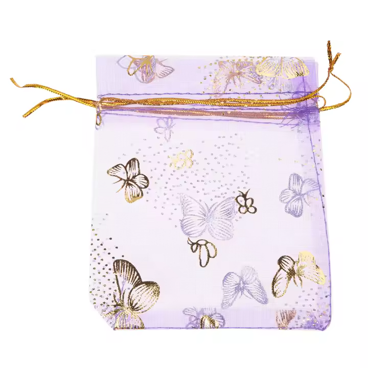 Bolsas de Organza con cordón de mariposa, 100 piezas, para regalo de boda, joyería, dulces, color púrpura - 1