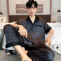 Pijamas de Seda de Hielo de Alta Gama para Hombres Ropa de Casa de Simulación de Seda de Manga Corta Traje de Camisón Extra Fino para Primavera y Otoño, Nuevo Verano - details 6