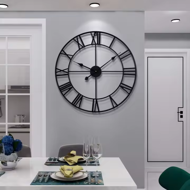 Reloj De Pared De Metal Redondo De Estilo Vintage Silencioso Funciona Con Pilas 40cm 47cm 60cm Números Romanos Negros - 1