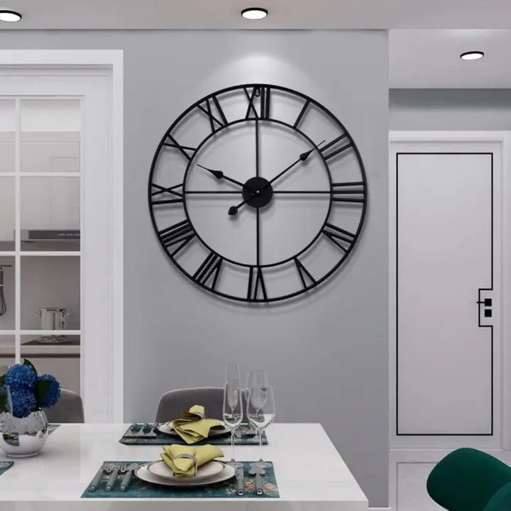 Reloj De Pared De Metal Redondo De Estilo Vintage Silencioso Funciona Con Pilas 40cm 47cm 60cm Números Romanos Negros - 1