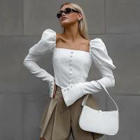 Blusa de mujer, sexy blanca corta con mangas abullonadas, tops elegantes para mujer 2024 - details 3