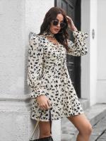 Vestido corto de gasa con cuello en V para mujer, Bonito traje elegante y de manga larga con estampado Floral, novedad - details 8