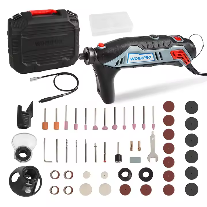 Mini Taladro Eléctrico WORKPRO 130W Kit de Herramientas Rotativas de Velocidad Variable con Eje Flexible y 182 Piezas de Accesorios - 1