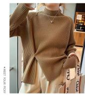 Suéter Elegante para Mujer 2025 Cuello Alto, Estilo Informal, Otoño-Invierno, Botón de Horquilla Dividido, Top de Punto Ajustado, Suaves - details 0