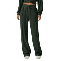 Pantalones de encaje con cintura elástica deportivos informales de pierna ancha para mujer, diseño de color sólido - details 4