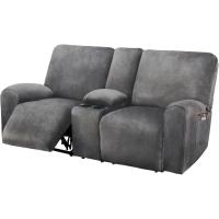 Sofá Biplaza Rebanable con Funda de Consola Central 8 Piezas de Terciopelo Elástico, Rebanable de 2 Asientos, Grueso, Suave, Lavable (Gris Oscuro) - details 0