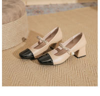 Zapatos individuales de 5 cm para primavera y otoño, color blanco y negro en bloques, zapatos Mary Jane con punta cuadrada. - details 23