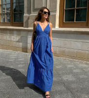 Primavera Verano Nuevo cuello en V sin espalda Diseño de correa Estilo Sense Casual A-line Vestido largo para mujer - details 4