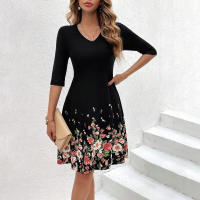 Nuevo vestido TEMU ajustado con cuello en V y estampado floral para mujer ahora - details 2
