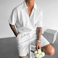 2025 verano de los hombres de Europa y Estados Unidos nuevo polo con cremallera casual de manga corta pantalones cortos de cordón traje de los hombres - details 4
