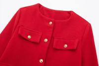 Chaqueta Corta Elegante para Mujer 2024 Cuello Redondo Manga Larga Abrigo con Bolsillo de Volteo Casual de Moda para Mujeres - details 13