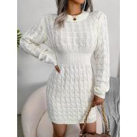 Vestidos de ganchillo para mujer, sexys, atrevidos, ajustados, cortos, de punto, cuello redondo, trenzados, Twist X, otoño e invierno - details 3