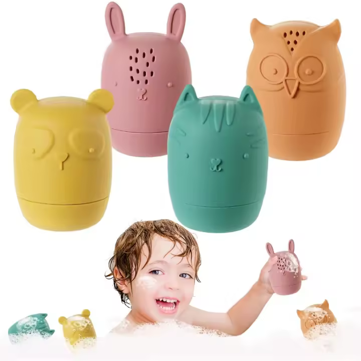 Juguetes de Baño de Silicona, 4 piezas, para Bebés y Niños - 1