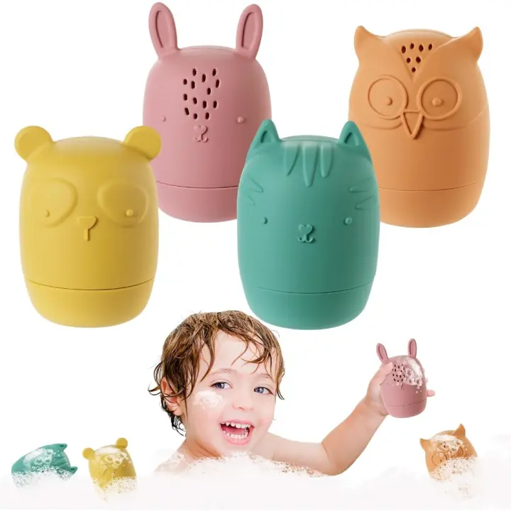 Juguetes de Baño de Silicona, 4 piezas, para Bebés y Niños - 1