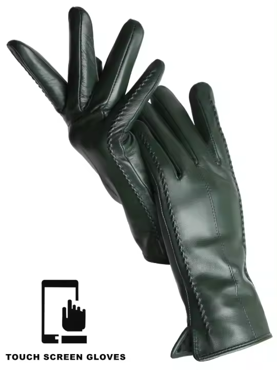 Guantes de piel de oveja para mujer, manoplas cortas de terciopelo fino para pantalla táctil, de cuero, de buena calidad, para invierno, 2226 - 1
