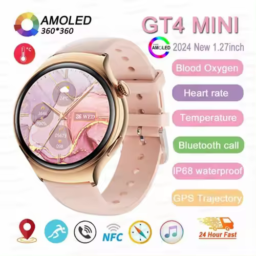 2025 nueva pantalla amoled de 1,27 pulgadas llamada Bluetooth NFC asistente de voz GPS seguimiento de movimiento frecuencia cardíaca monitoreo del sueño para relojes de salud inteligentes Android e ios, regalo exclusivo para mujeres - 1