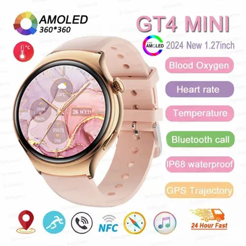 2025 nueva pantalla amoled de 1,27 pulgadas llamada Bluetooth NFC asistente de voz GPS seguimiento de movimiento frecuencia cardíaca monitoreo del sueño para relojes de salud inteligentes Android e ios, regalo exclusivo para mujeres - 1