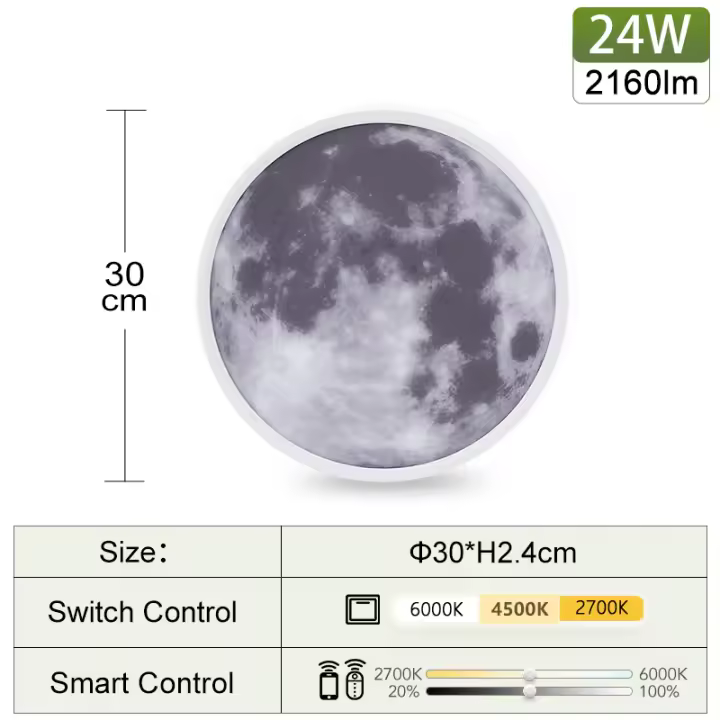 Lámpara de techo LED de estilo cielo con Control remoto, luz regulable de Luna, 24W, 42W, CA 85V-265V, para dormitorio, sala de estar y cocina, aplicación inteligente - 1