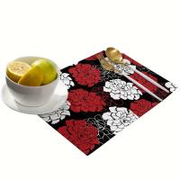 4 piezas de mantel de poliéster con estampado abstracto de peonías, reutilizable, antideslizante, lavable a máquina, resistente al calor - details 2