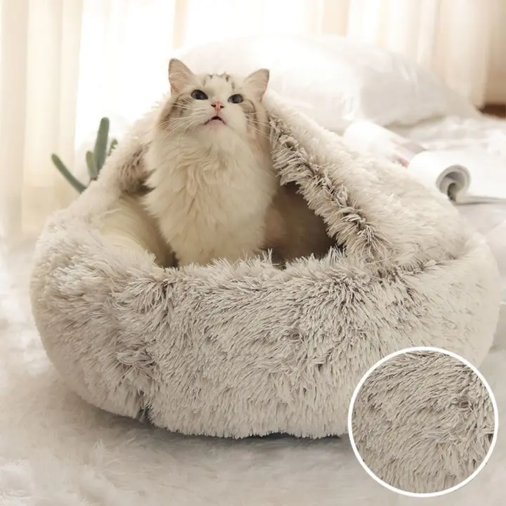 Saco de dormir redondo 2 en 1 para mascotas, cama cálida para gatos y perros, cueva para perrera, esterilla para casa - 1
