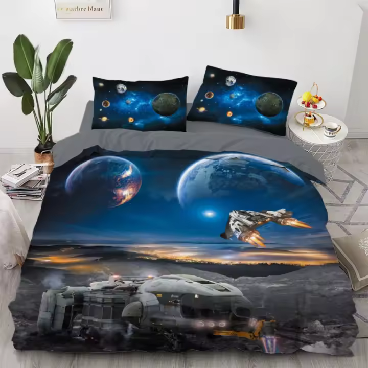 Juego de Cubrecuitas de Galaxia 3D Dublante de Cama de Astronautas Diseño Estrellado para Niños y Adultos Material de Poliéster - 1