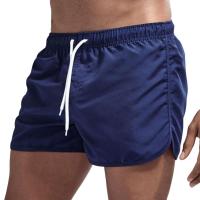 Pantalones cortos de surf de playa para hombre, cintura elástica de tiro bajo, cordón, ribete lateral irregular transpirable, traje de baño, verano - details 5