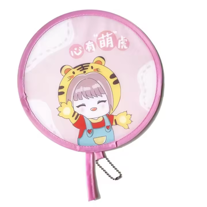 Abanico plegable ligero de dibujos animados para fiesta, diseños divertidos y duraderos, abanico redondo de mano, Mini abanico portátil de plástico de bolsillo para mujer - 1