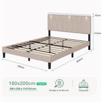Somier 160 x 200 cm de Listones de Madera, Estructura de Cama de Laminas de chopo, cabecero tapizado Alto y cómodo para apoyarse, Fácil de Montar, Beige - details 1