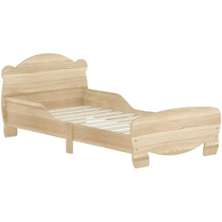 Cama para niños de +3 años 140x70 cm Cama infantil de madera con cabecera en forma de oso Carga 80 kg para dormitorio natural - 1