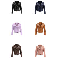 Abrigo corto de motociclista de piel sintética para mujer, chaqueta de manga larga con cremallera, ropa de otoño - details 1