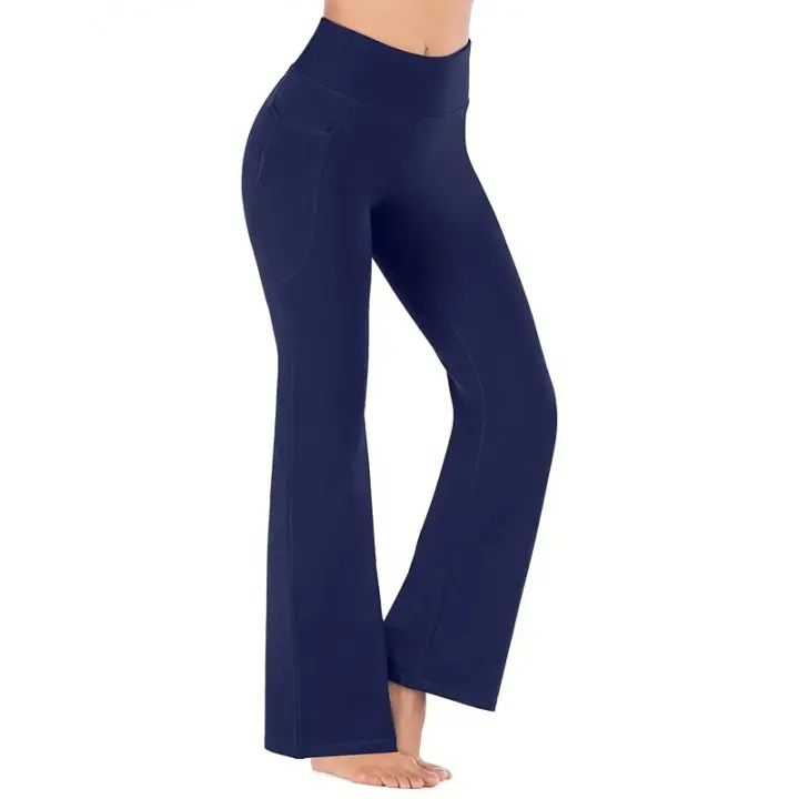 Pantalones acampanados con bolsillos para mujer, pantalones de yoga con pierna acampanada, pantalones informales de cintura alta para fitness y barriga - 1