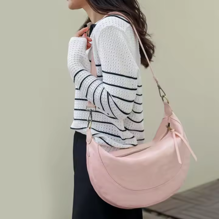 Bolsos de hombro de media luna para mujer, bolso cruzado de moda, bolso de cuero vegano con correa ancha para viaje - 1