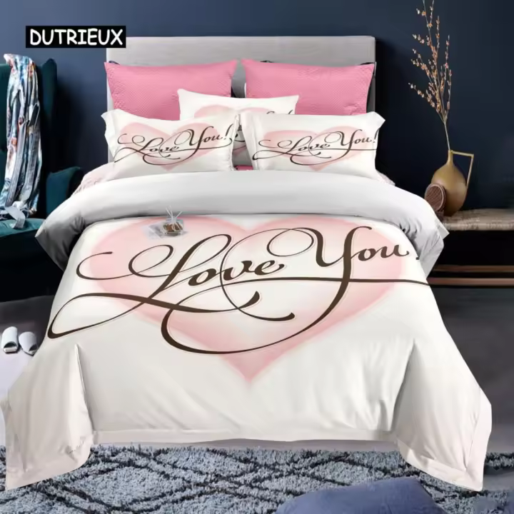 Juego de Fundas de Edredón de San Valentín Patrón de Amor de Rosa Roja Tamaño de Rey - 1