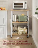 Estantería de Cocina con Ruedas, Carrito de Servicio de 3 Niveles, Estantería para Microondas, Horno, Tostadora, Marco de Metal con 6 Ganchos, Marrón Rústico y Negro KKS60XV1 - details 19