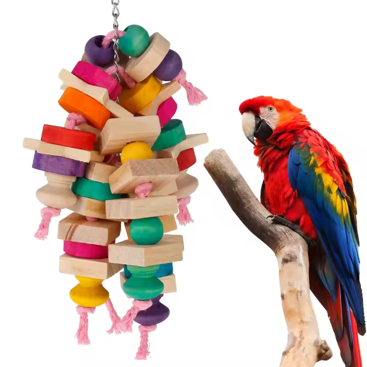 Juguetes para masticar loros, jaula de bloques de madera para morder, juguete divertido para masticar, escalar, morder, nudos de madera - 1