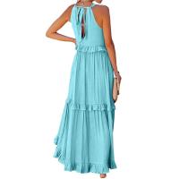 Vestido De Camisola Para Mujer Estilo Europeo Y Americano Verano Nuevo Con Aros Largo Y Volante Sin Mangas Cuello En V Vestido Largo - details 6