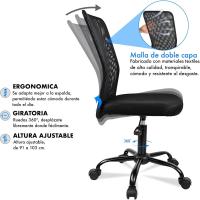 Escritorio ergonómico. Sin reposabrazos. Juvenil sin Brazos. Tela Transpirable. con Ruedas, giratoria. Negra. - details 2