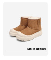 Botas de nieve pareja botas de algodón redondas cuero mate engrosado fondo grueso caliente tubo medio - details 8