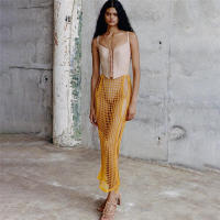 BUNO-Falda de tubo ahuecada transparente para mujer, parte inferior elástica con abertura lateral lisa, ropa de calle informal de verano - details 1