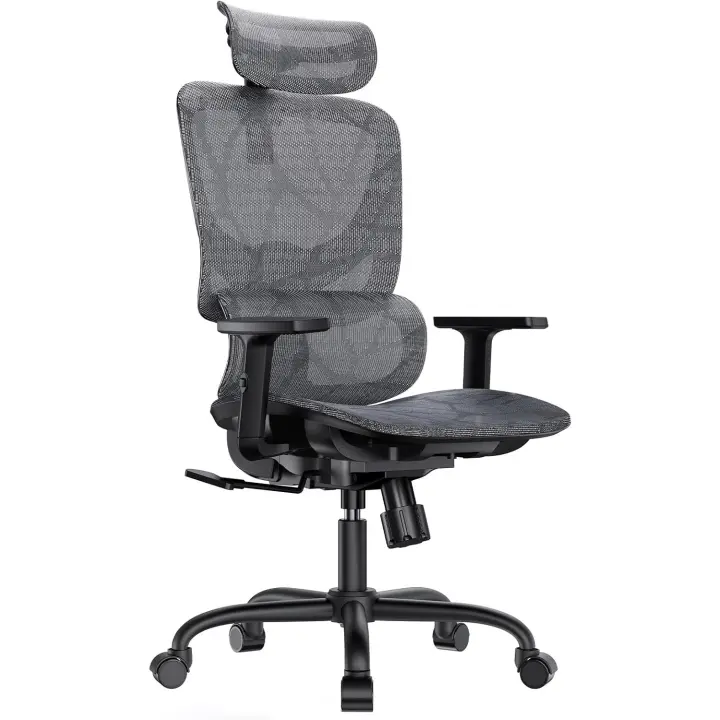 Oficina ergonómica de Silla de Escritorio de Respaldo Alto con Soporte Lumbar Ajustable, reposabrazos, Mecanismo de balanceo, Silla ergonómica de Gaming de Malla - 1