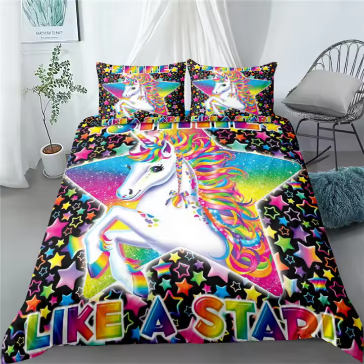 Juego de funda nórdica de unicornio de hadas, juego de ropa de cama individual King Queen Full Twin - 1