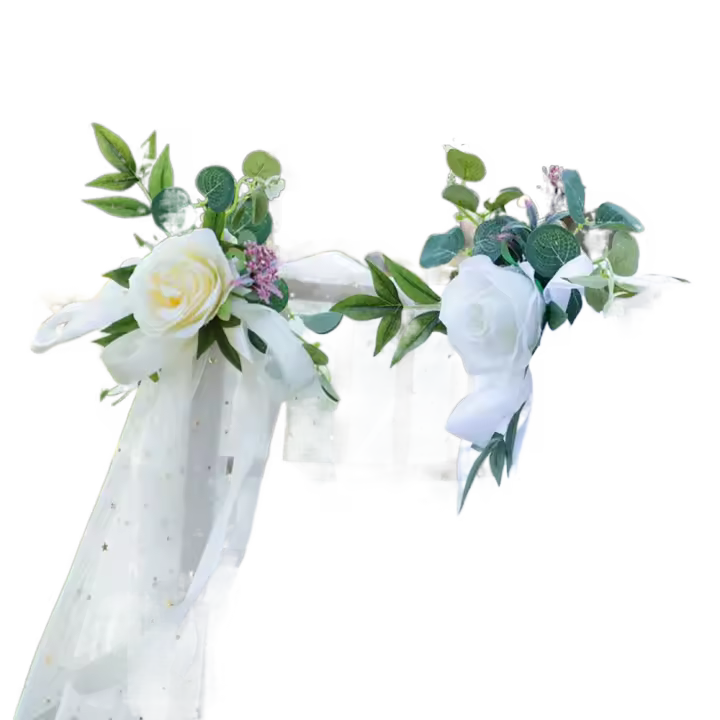 Silla de boda con flores de seda, 2 uds., respaldo de flor, silla de pasillo de estilo nórdico rústico, flor Artificial hecha a mano, lazos de Pew - 1