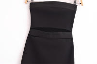Vestido negro elegante de , elástico, sin espalda, escote asimétrico, sin tirantes, moda para mujer - details 2