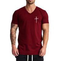Camiseta de manga corta con cuello en V para hombre, prenda deportiva de algodón, ajustada, transpirable, para correr al aire libre - details 9