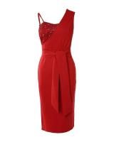 BUNO-Vestido de lentejuelas de color sólido para primavera y verano, vestido de reunión de una pieza con tirantes de un solo hombro, vestidos largos de cintura alta - details 5