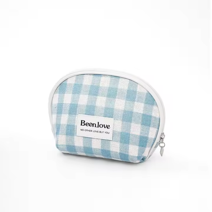 Bolsa de almacenamiento de cosméticos semicírculo de celosía, Mini bolso de mano de gran capacidad para mujer con cremallera, bolsa de artículos de tocador de estilo coreano para el hogar - 1